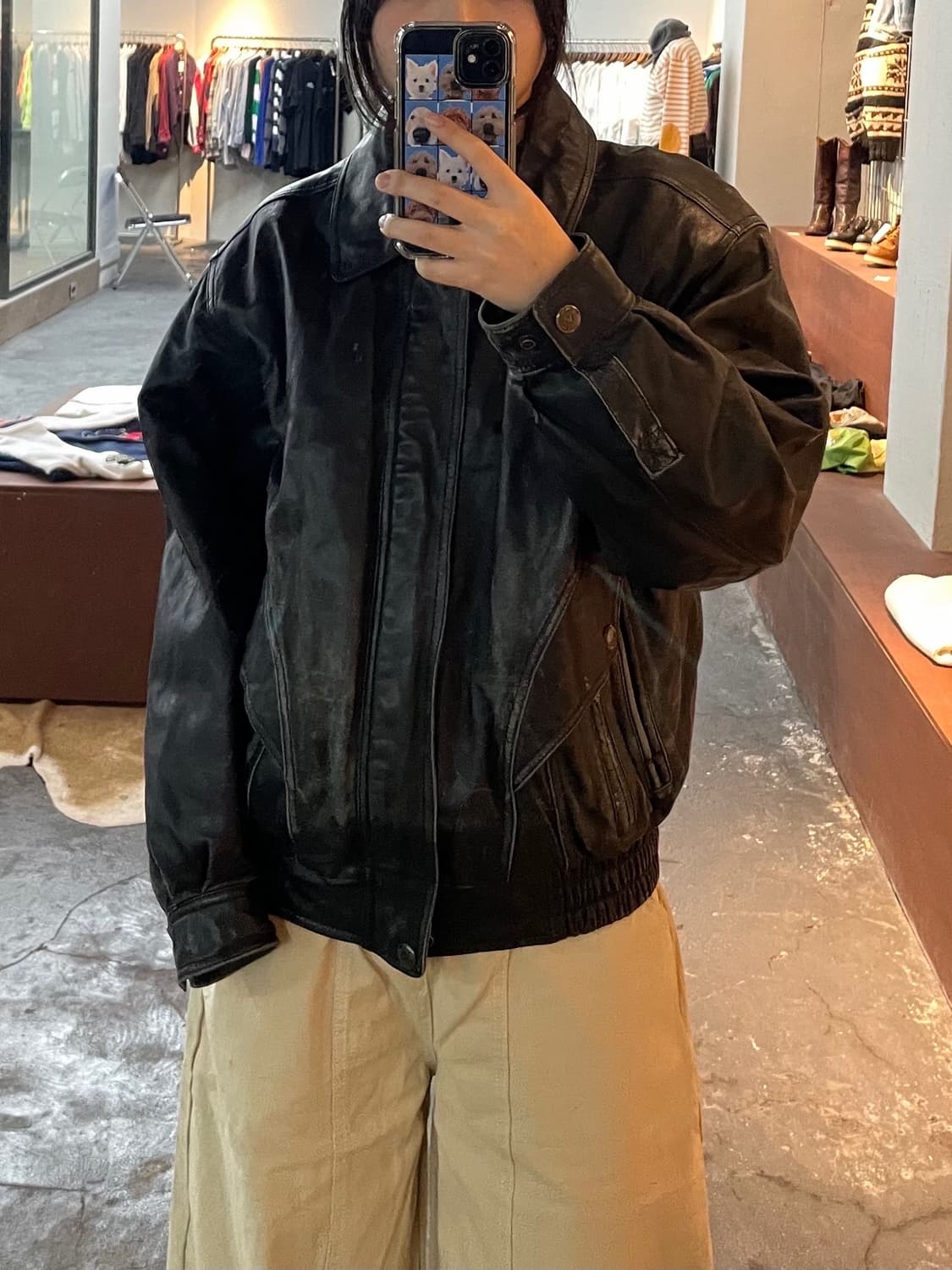 빈티지 블랙 봄버 레더자켓 H290 상품이미지1