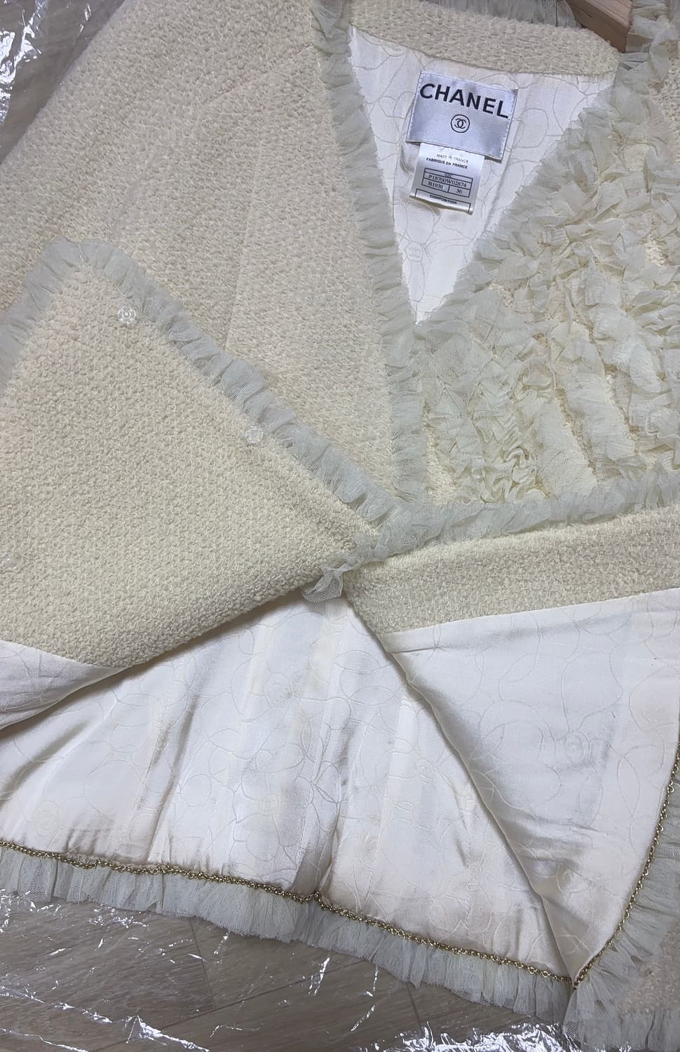 chanel 샤넬 아이보리 트위드 쉬폰 자켓 상품이미지4