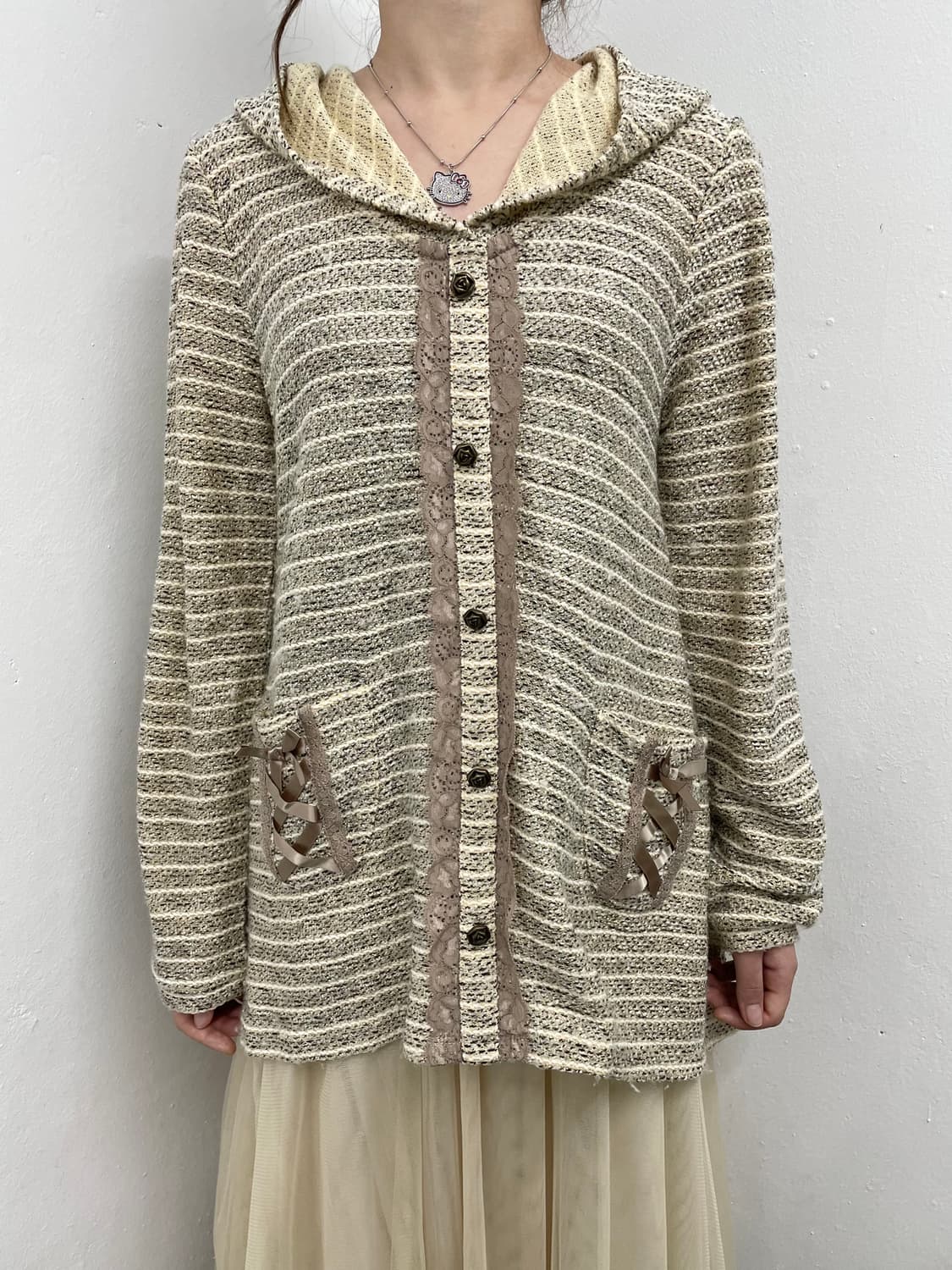 액시즈팜 스트라이프 레이스 후드 탑 상품이미지2