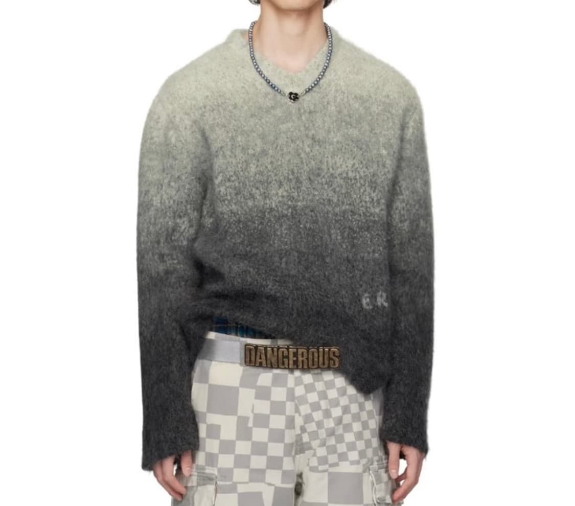 (L) ERL 이알엘 그라데이션 모헤어 브이넥 니트 그레이 상품이미지9