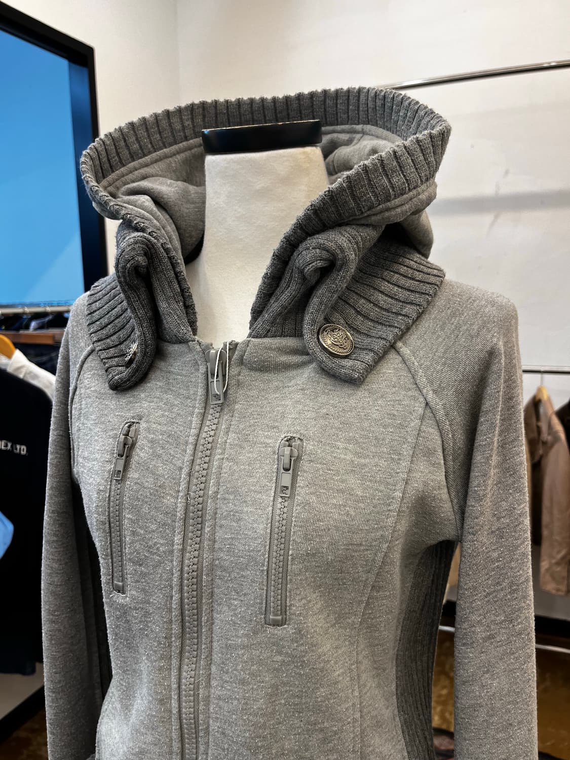 류류 니트 칼라 후드 집업 블루종 상품이미지3