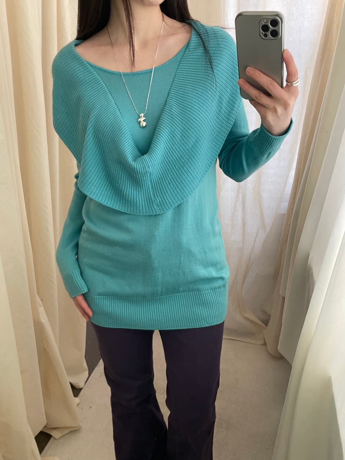 vintage aqua blue frilled wool knit 상품이미지8