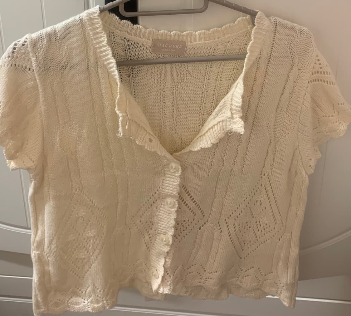 아이보리 반팔 니트 가디건 상품이미지1