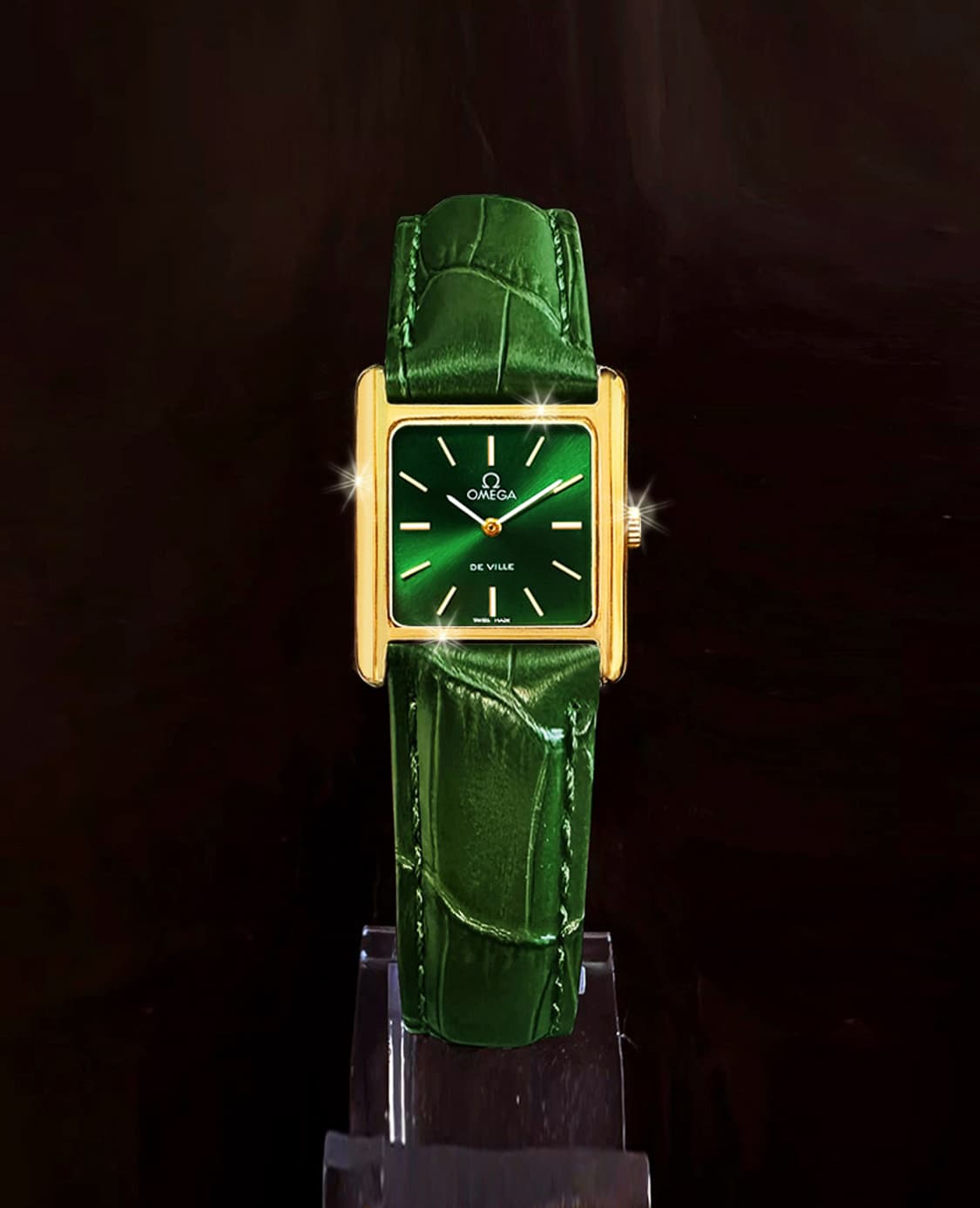 희귀 오메가 드빌 그린 선레이 18K GP 여성 가죽 수동 시계 상품이미지1