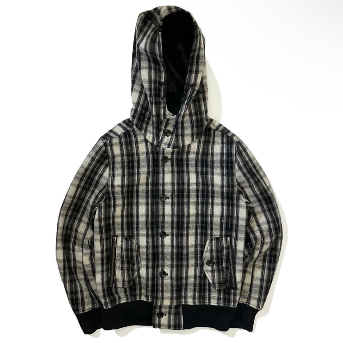 corisco 멜톤 울 체크 후드 자켓 상품이미지1