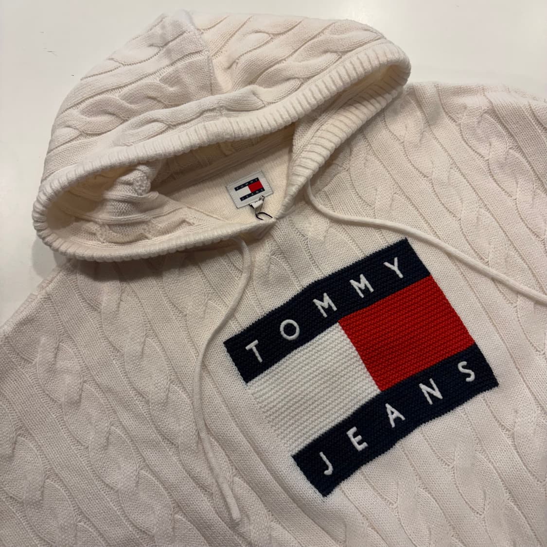 [M] 타미진스 빅로고 아이보리 화이트 케이블 니트 후드티 D804 상품이미지3