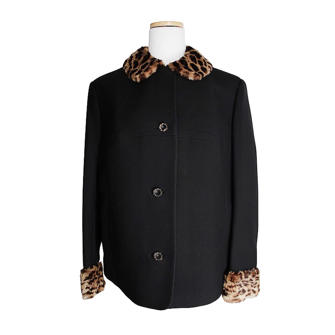 레오파드 패턴 퍼 트림 블랙 순모 자켓 66 상품이미지1