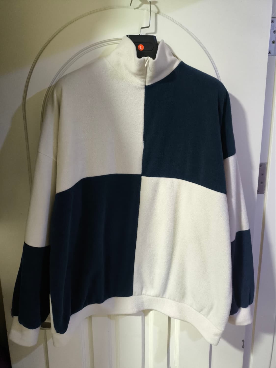 오버핏F 블럭 체커보드 후리스 반집업 상품이미지1