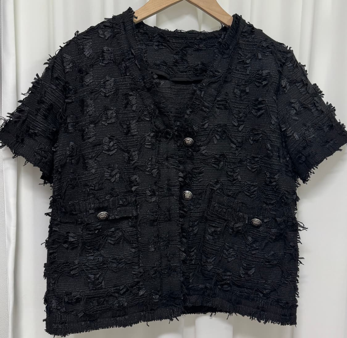 비스윗 트위드 반팔 자켓 수술 블랙 상품이미지4