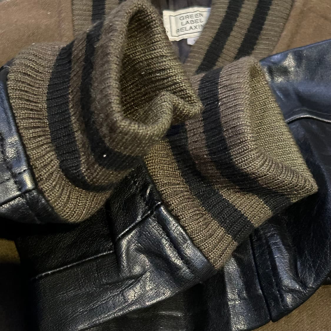 90s UNITED ARROWS 브라운 가죽 바시티 스타디움 자켓 L 상품이미지7