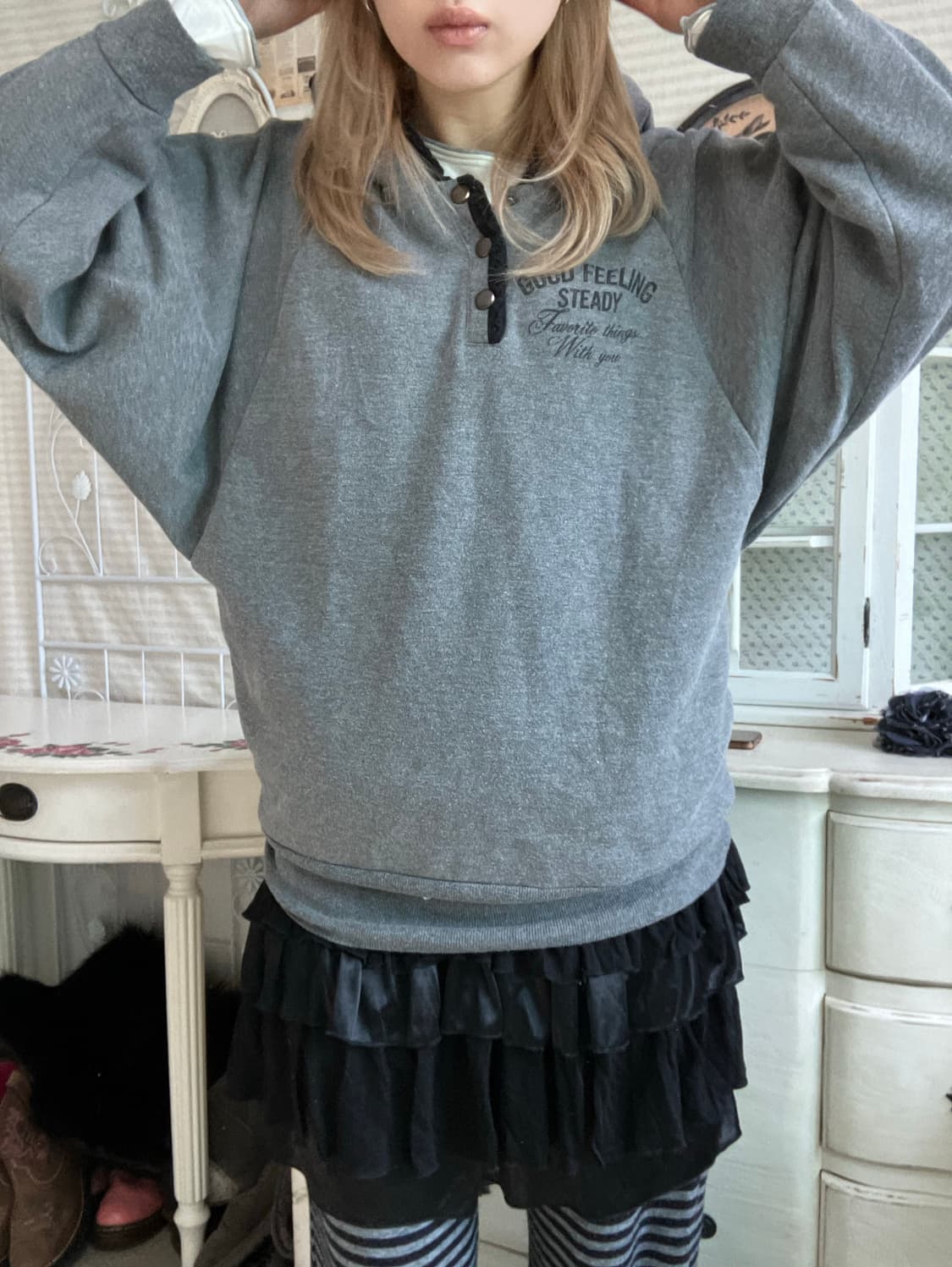 일본빈티지 스컬 후드 가오리핏 후드티 상품이미지4