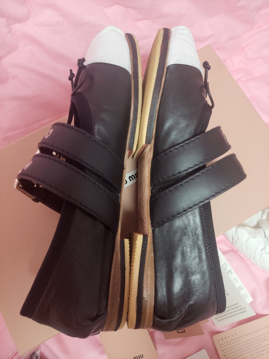 정품)급처3번정도신은!미우미우 가죽더블스트랩리본발레리나플랫슈즈메리제인구두 상품이미지9