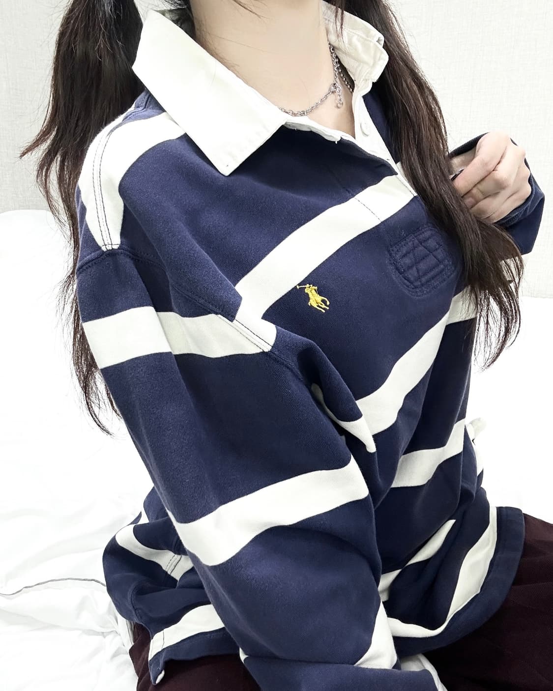 폴로 스몰로고 네이비 단가라 럭비티 상품이미지2