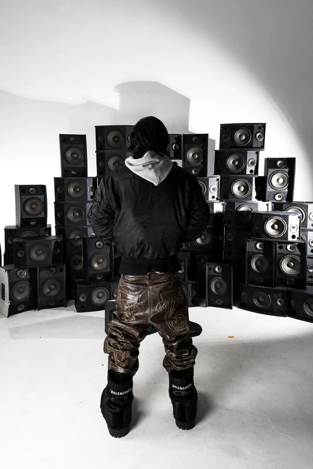 Skull Embroidery Straight Leather Pants 상품이미지4