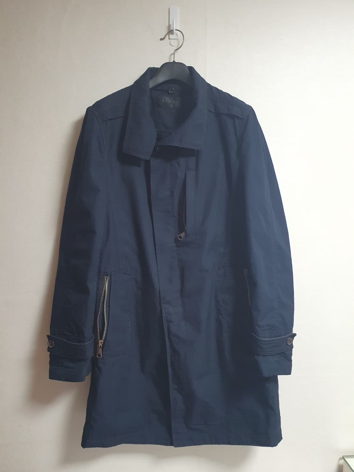 타임 TIME 딥네이비 가죽카라 탈부착 내피 싱글코트 상품이미지1