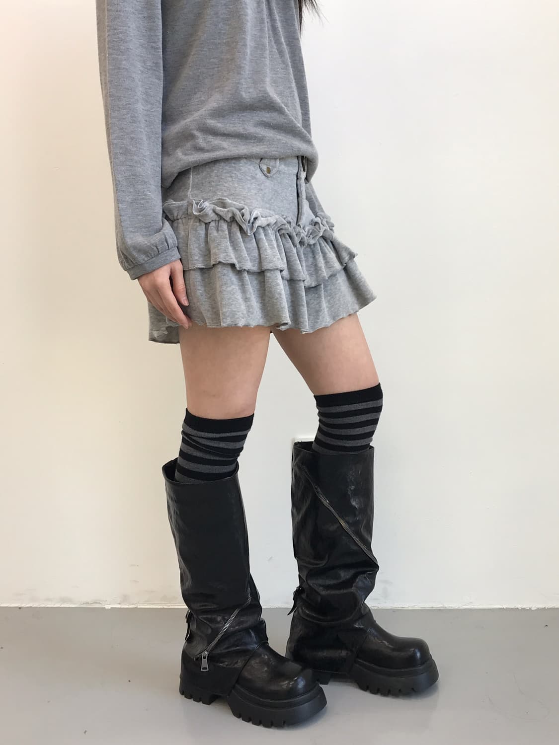 Jpn Dosch Gray Tiered Ruffle Mini Skirt 상품이미지2