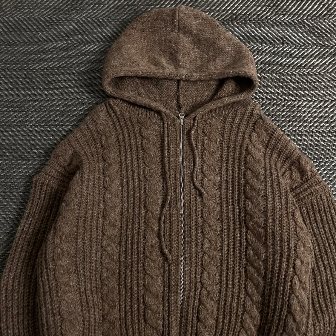 빈티지 후드 케이블 스웨터 브라운 자켓 o 3840 상품이미지4