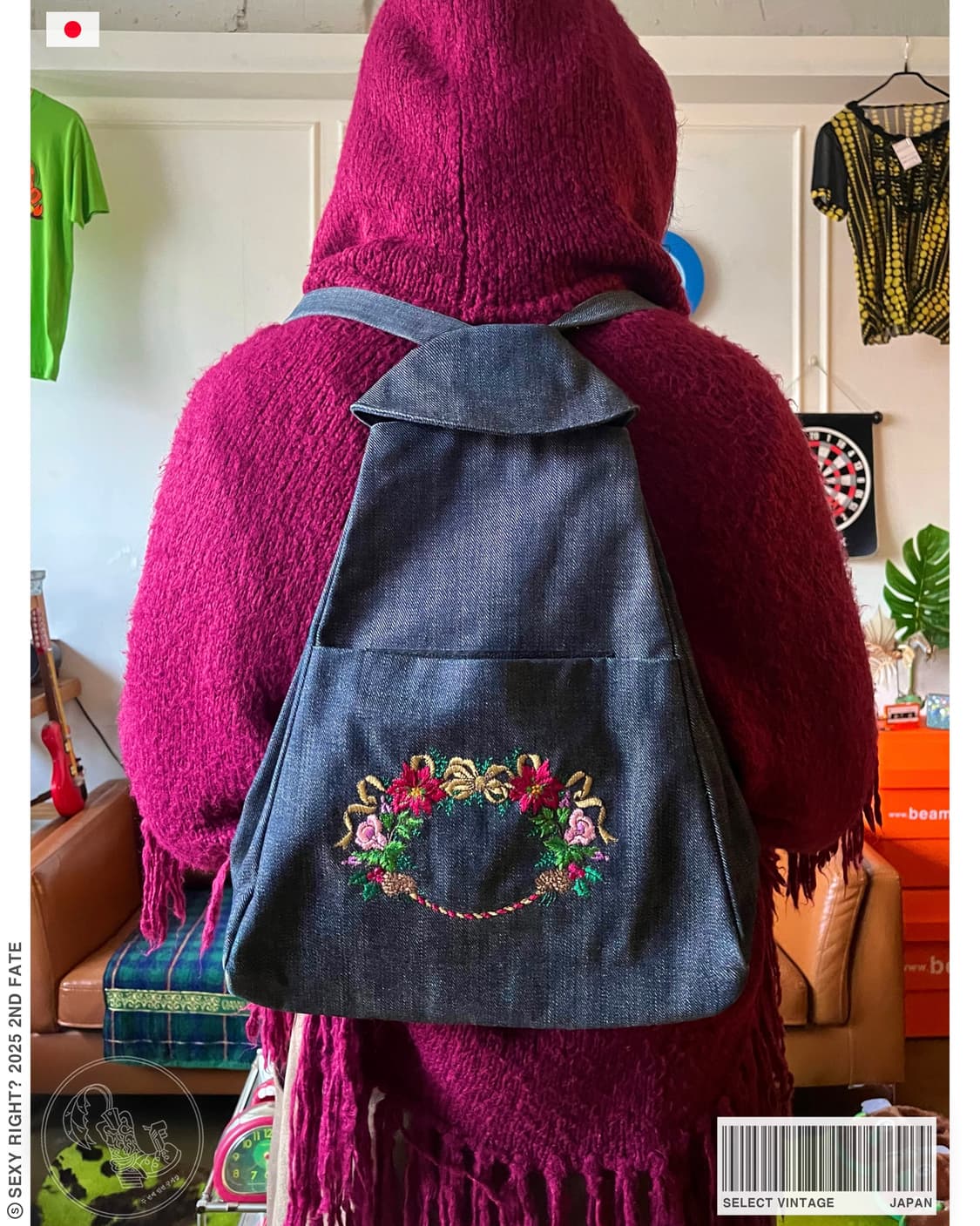 Jpn Vintage Floral Point Denim Rucksack 상품이미지1