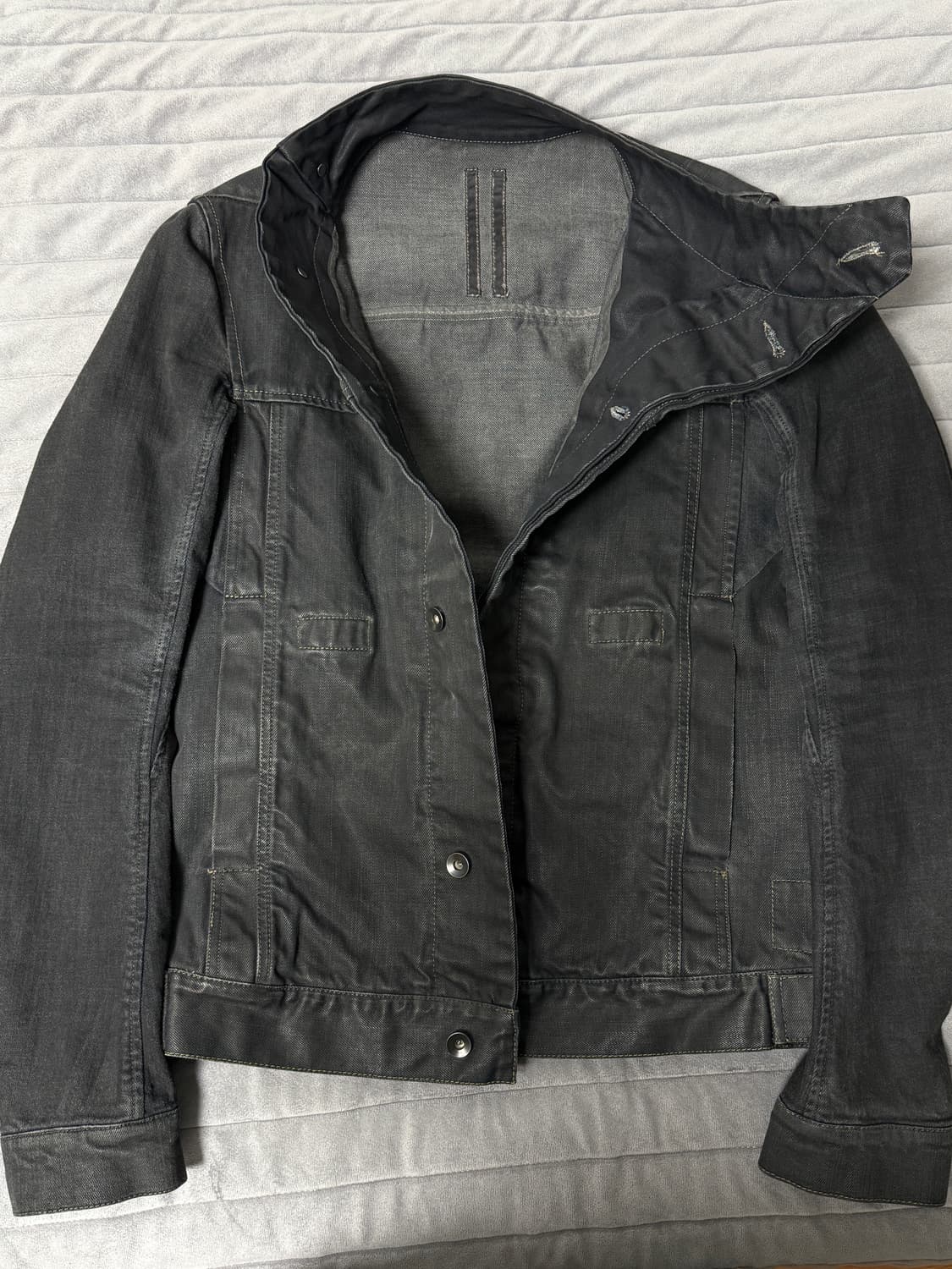 릭오웬스 왁스 코팅 슬레이브 데님 자켓 상품이미지4