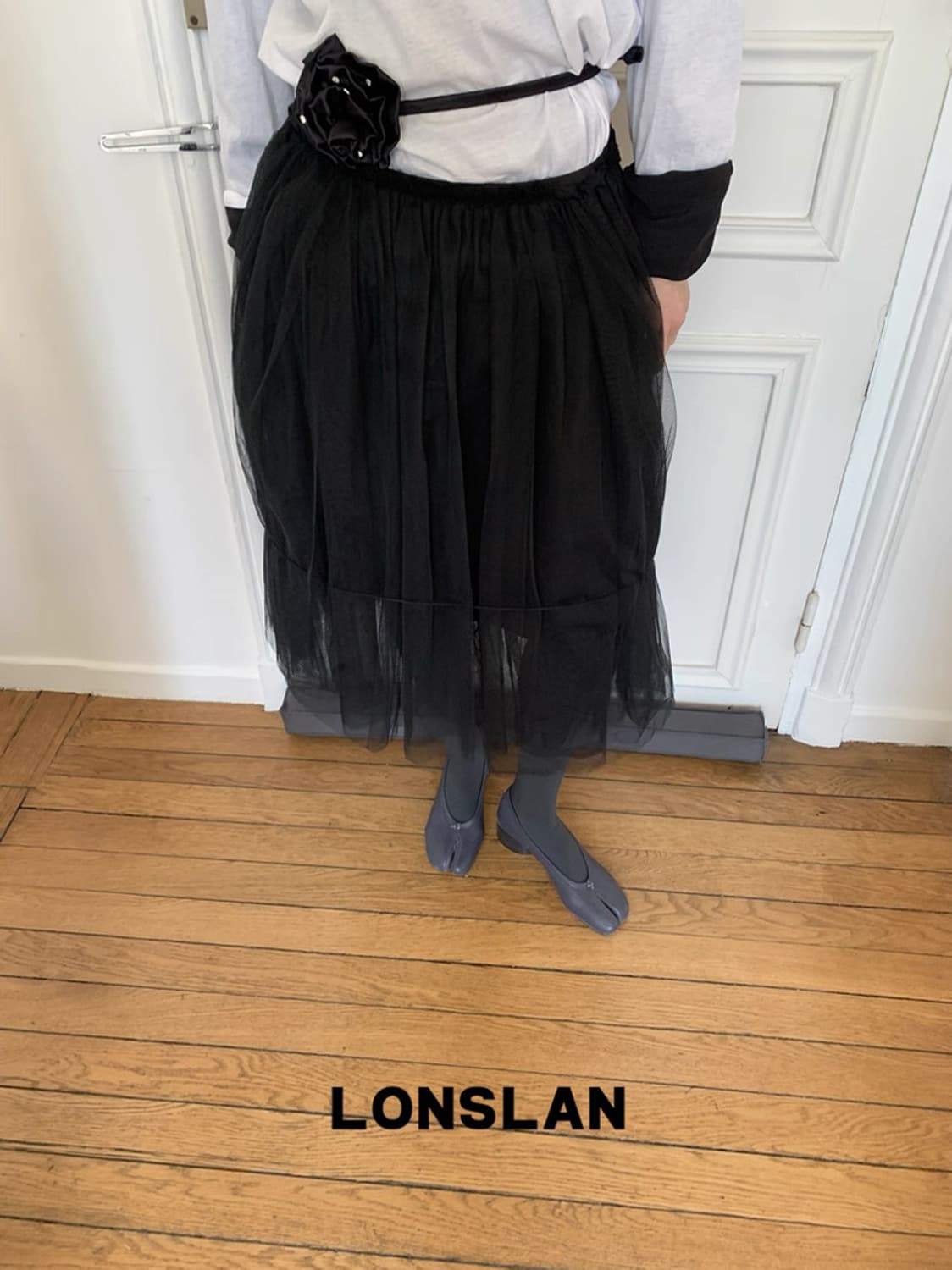 LONSLAN 2025 SUMMER 黑色半裙纱裙 샤스커트 상품이미지1