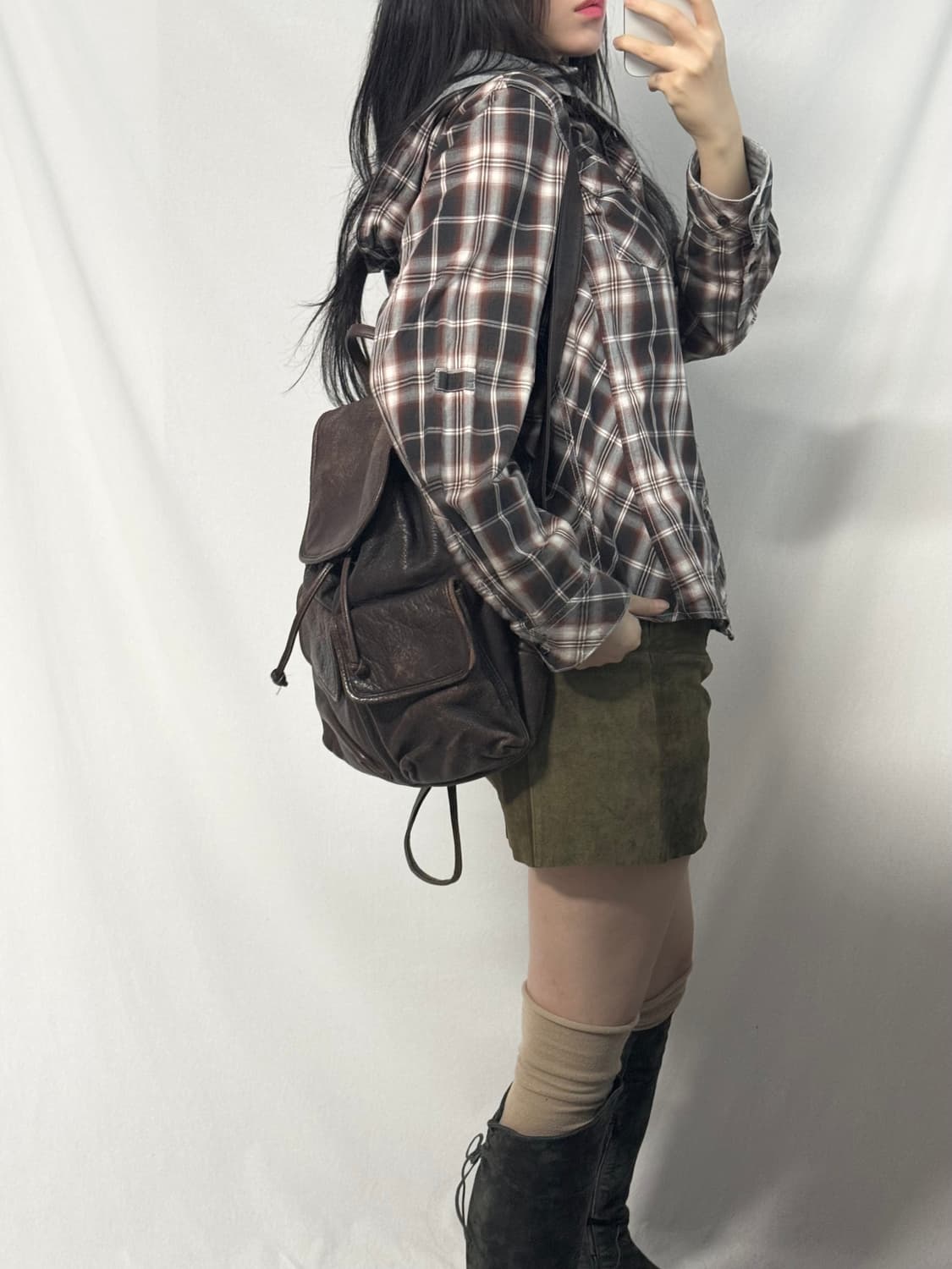 체크 패턴 탈착 후디드 셔츠 상품이미지4