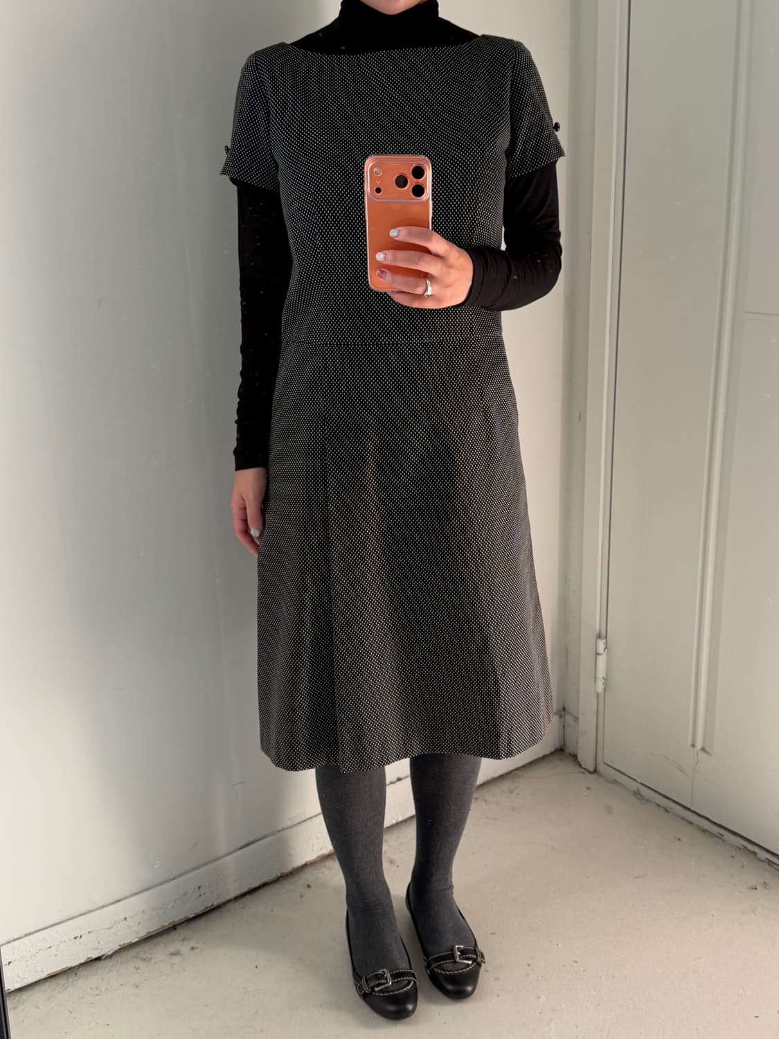 일본빈티지 보트넥 잔도트 반팔 원피스 상품이미지1