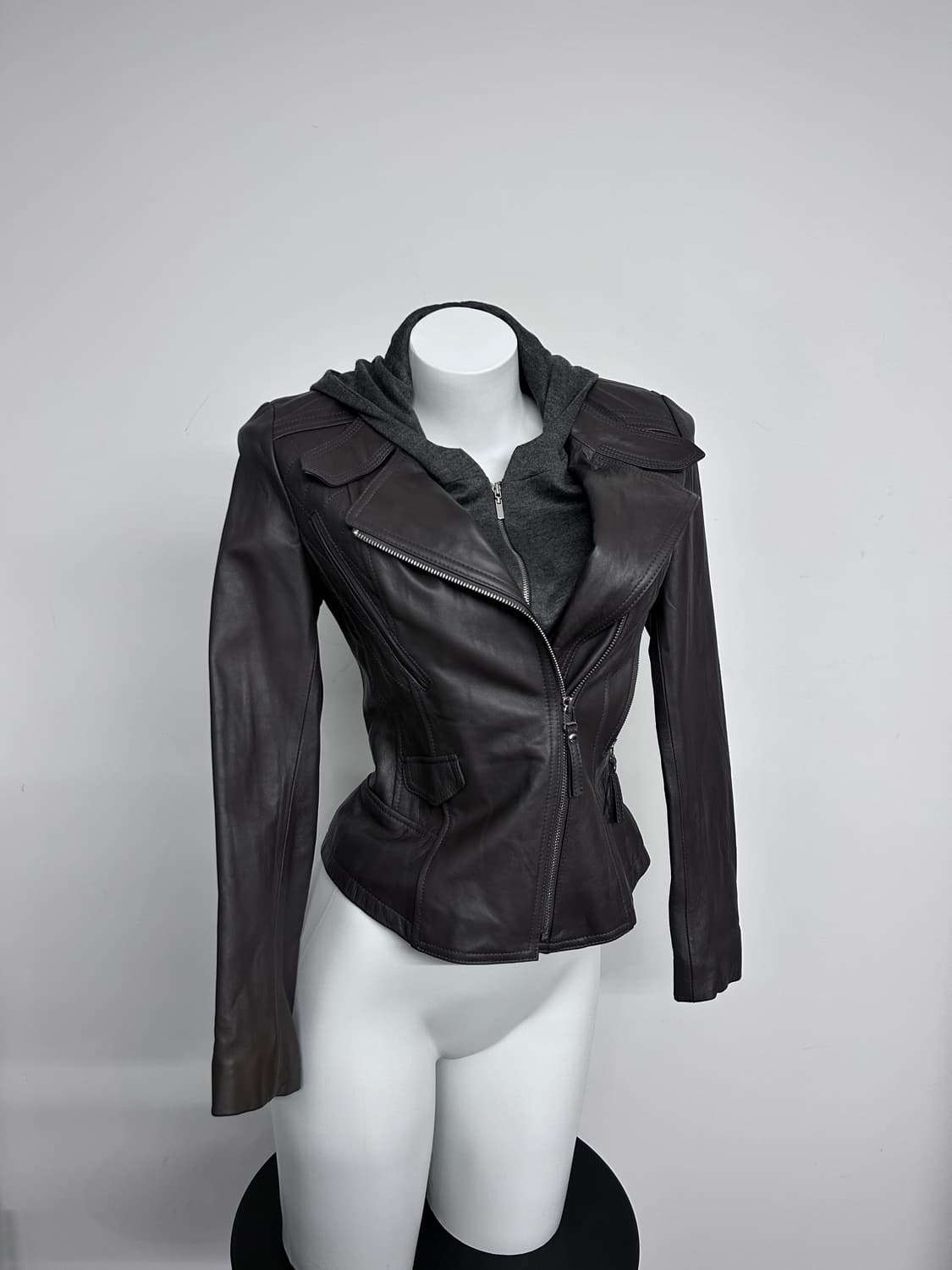 사선 후드 하이브리드 레더 자켓 상품이미지5