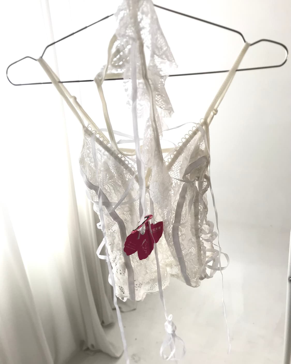White lace eyelet strap top&T-panty 상품이미지3