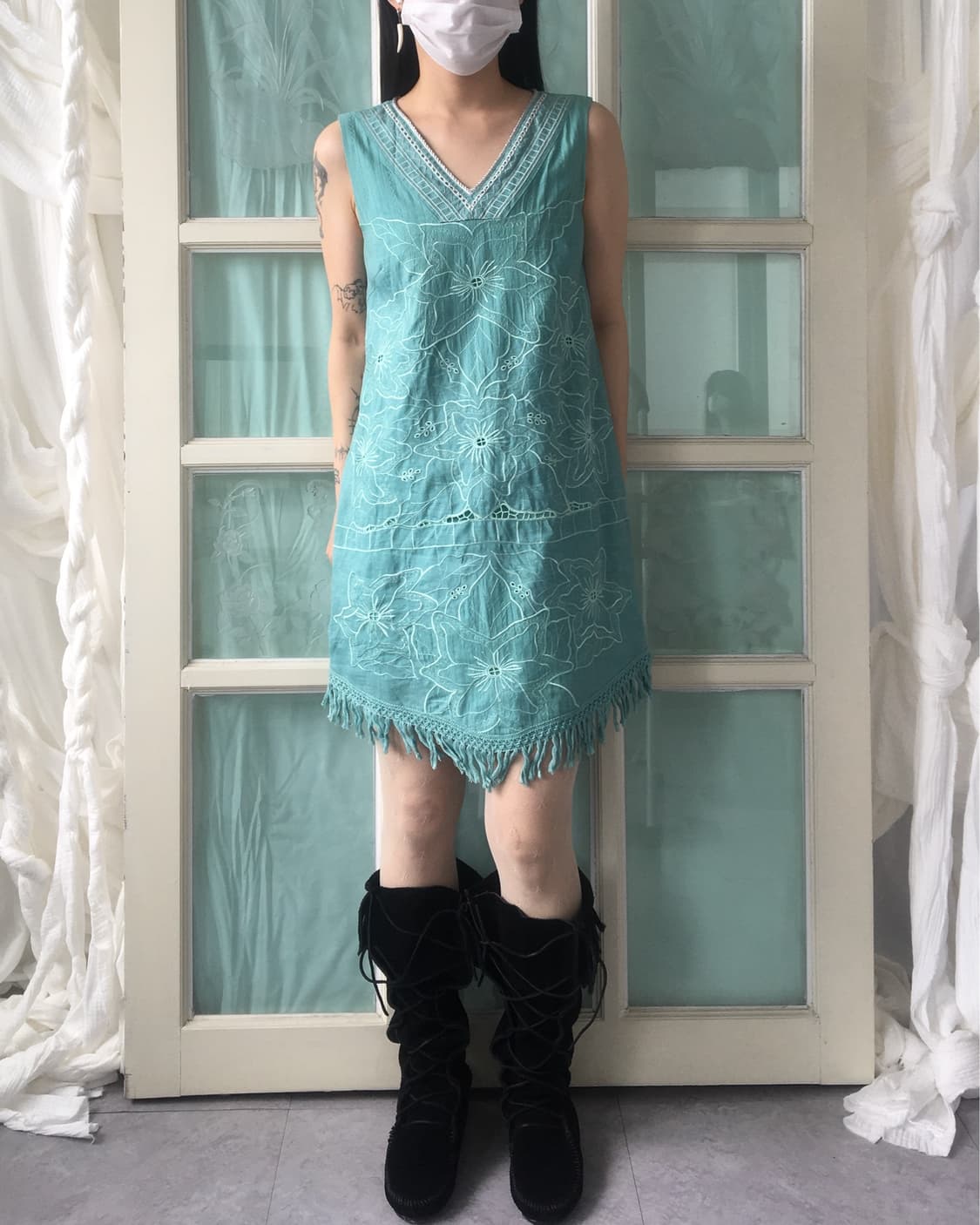 Filet mood fringe point sleeveless onepi 상품이미지1