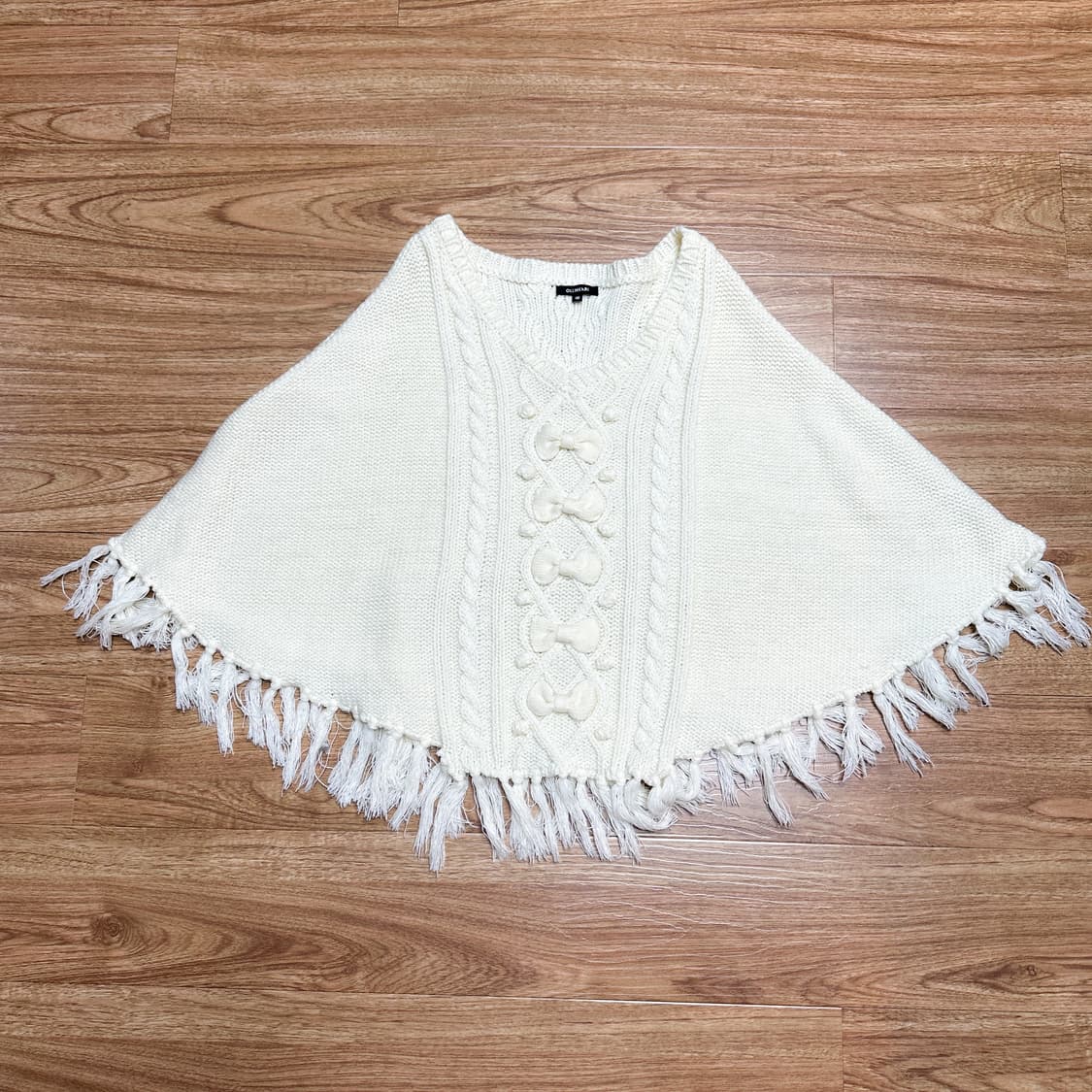 빈티지 화이트 리본 니트 케이프 망토 히메갸루 로걀 라떼 달천깔 히메카지 상품이미지1