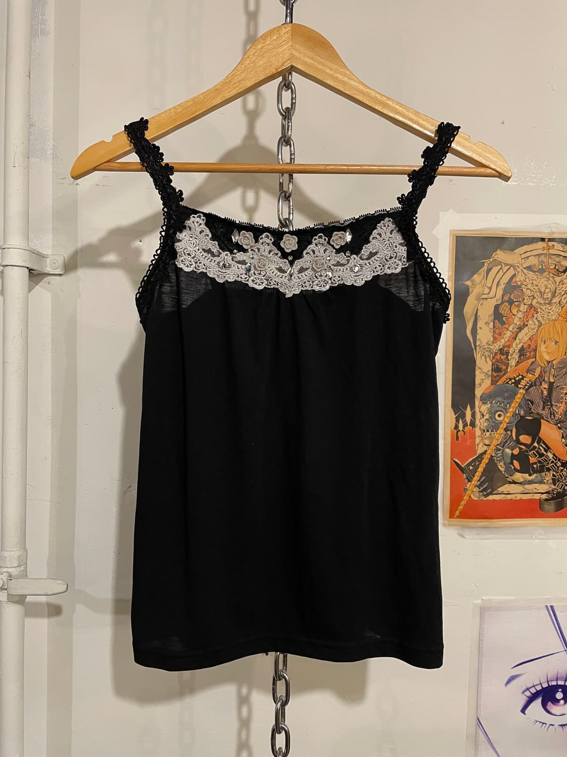 axes femme 엑시즈팜 뜨개 레이스 장미 블랙 슬리브리스 상품이미지1