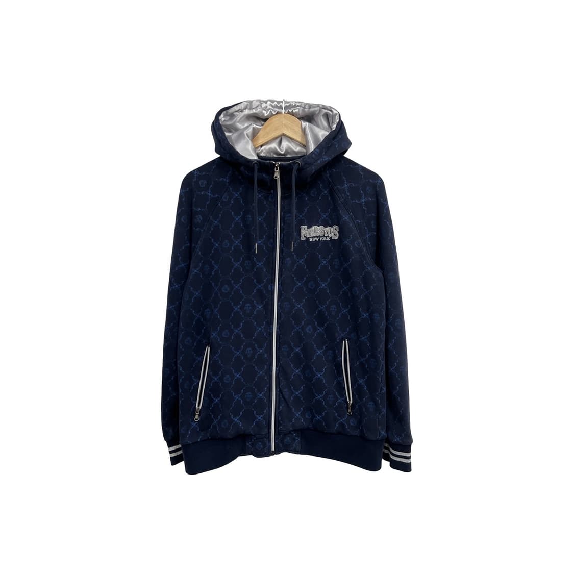후부 Y2K 패턴 네이비 풀 후드집업 상품이미지1