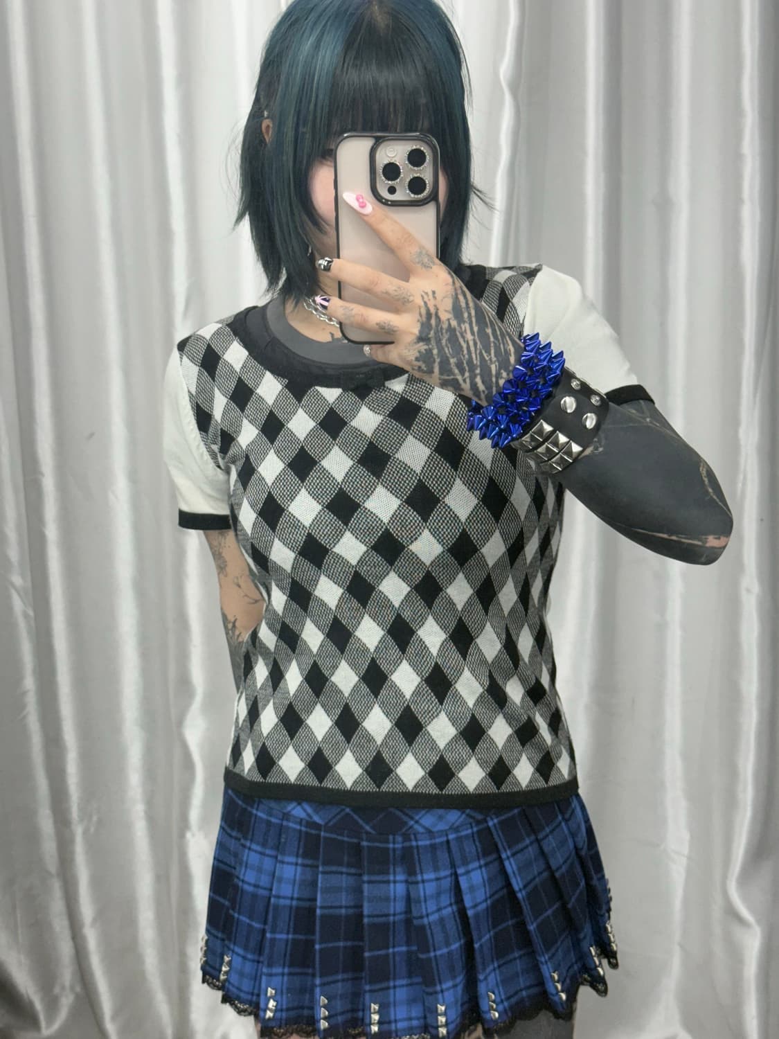 Black argyle pattern knit 상품이미지2