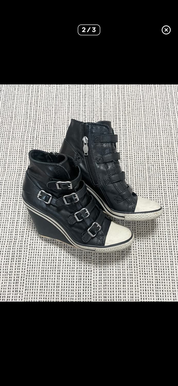 Ash 애쉬 벨트 레더 웨지힐 하이탑 스니커즈 37 블랙 상품이미지2