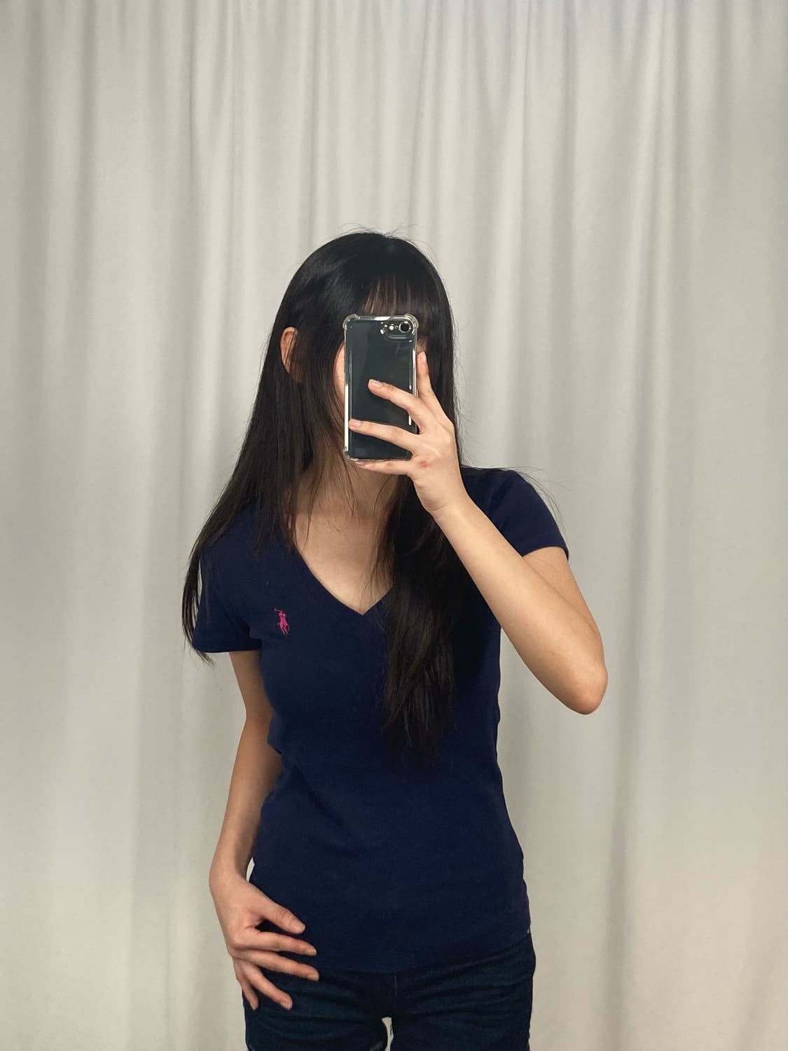 폴로 네이비 브이넥 반팔 니트 상품이미지1