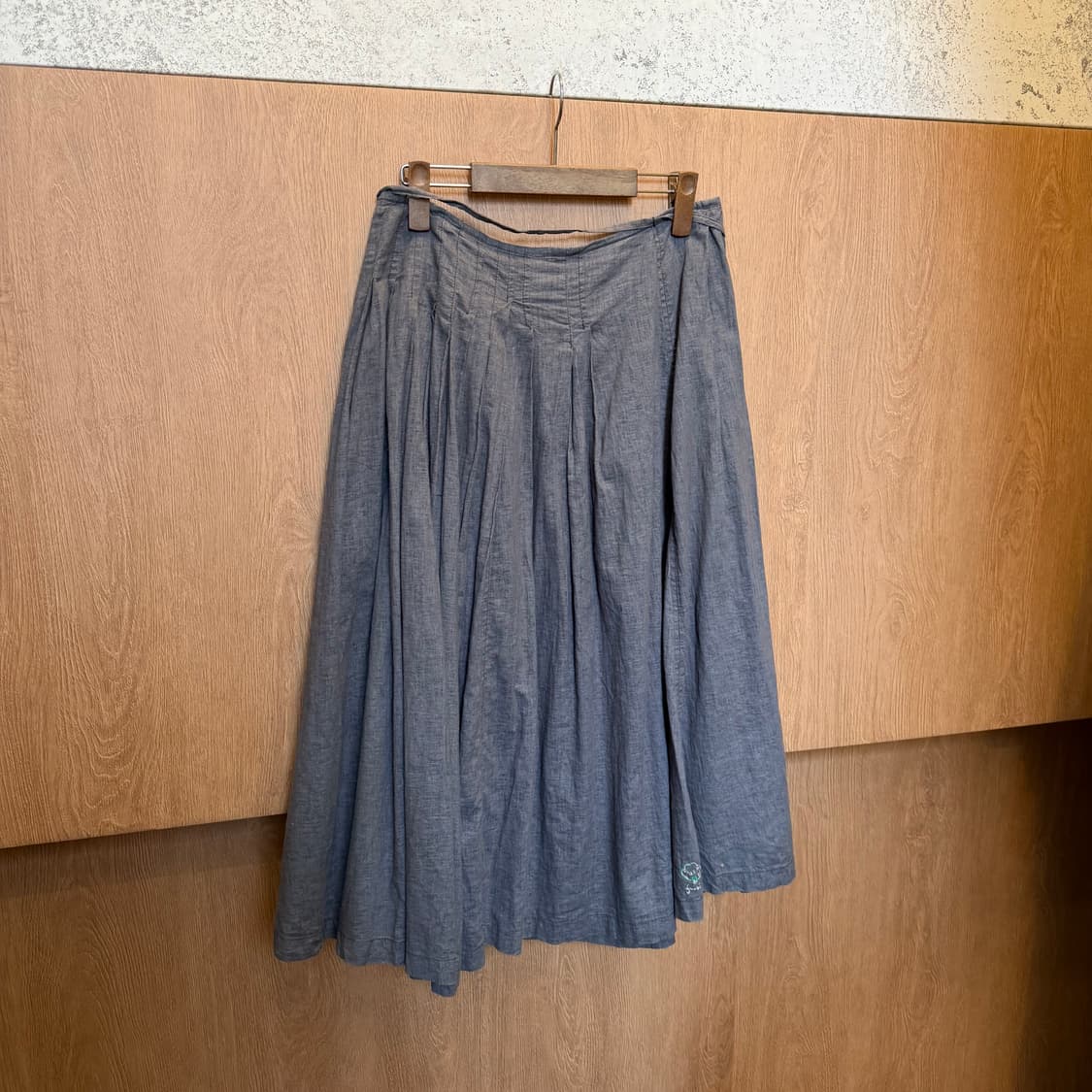 빈티지 롱 스커트 허리 타이 스트랩 디테일 A라인 그레이 상품이미지2