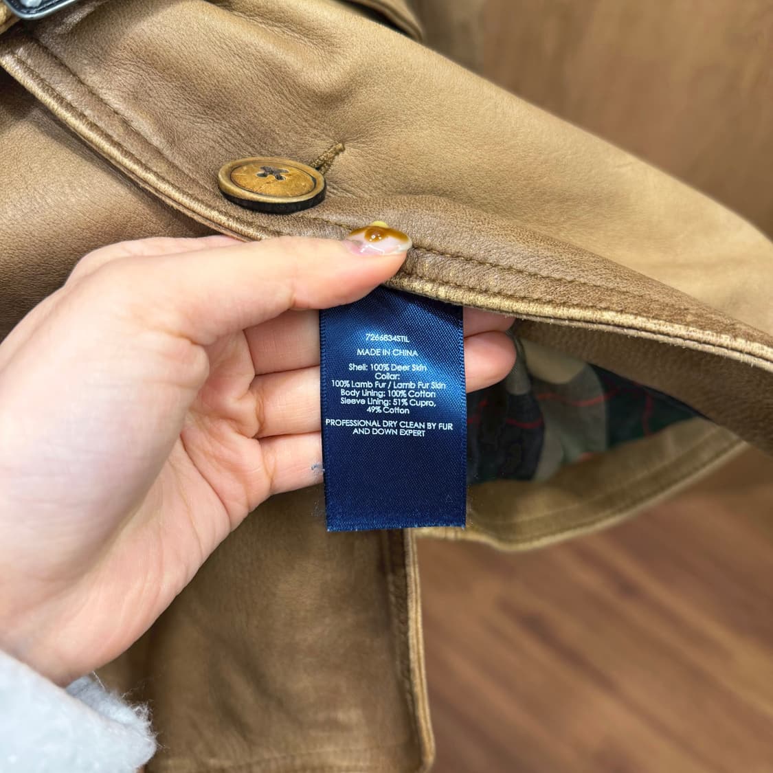 랄프로렌 디어스킨 레더 하프 코트 시어링 퍼 숄 카라 벨트 디테일 브라운 상품이미지7