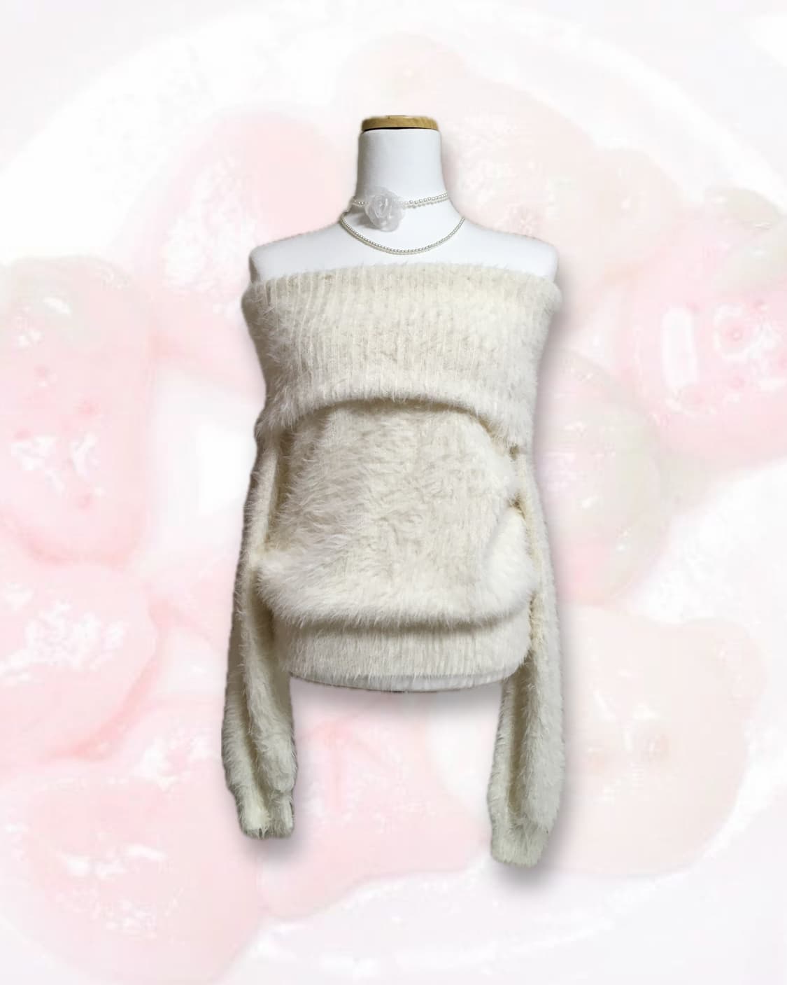 빈티지 갸루 화이트 앙고라 오프숄더 니트 상품이미지1