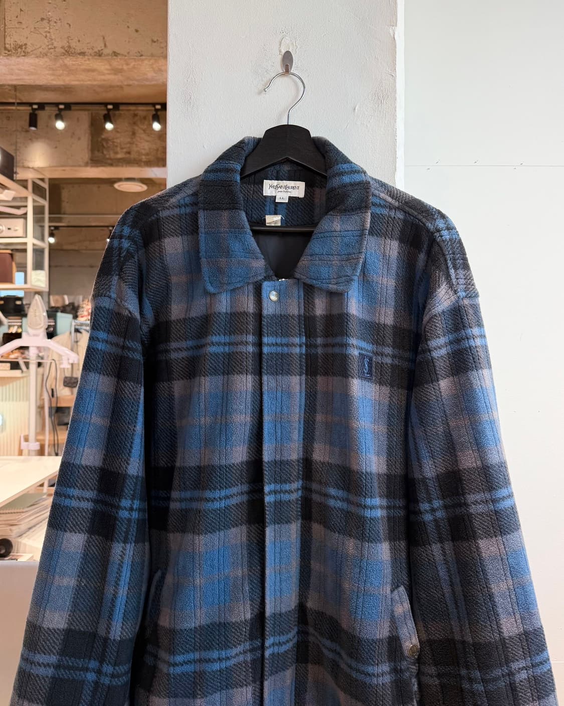 입생로랑 블루 90s 체크 플리스 자켓  상품이미지3