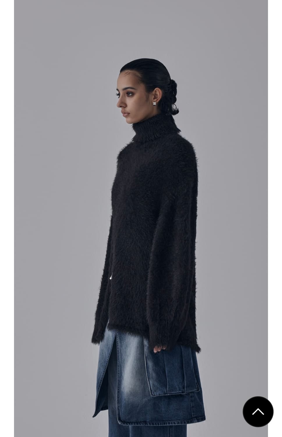 트리밍버드 하이넥 퍼 니트 슬릿 언발 상품이미지2