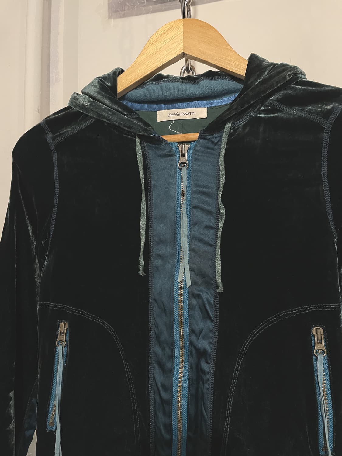 사이드 라인 청록 민트 벨벳 후드집업 갸루 y2k 상품이미지2