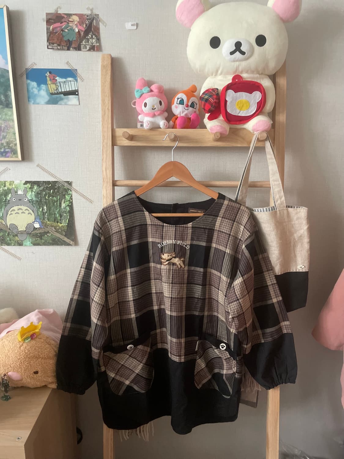 모리걸 빈티지 강아지 체크 블라우스 🤎🐶 상품이미지1