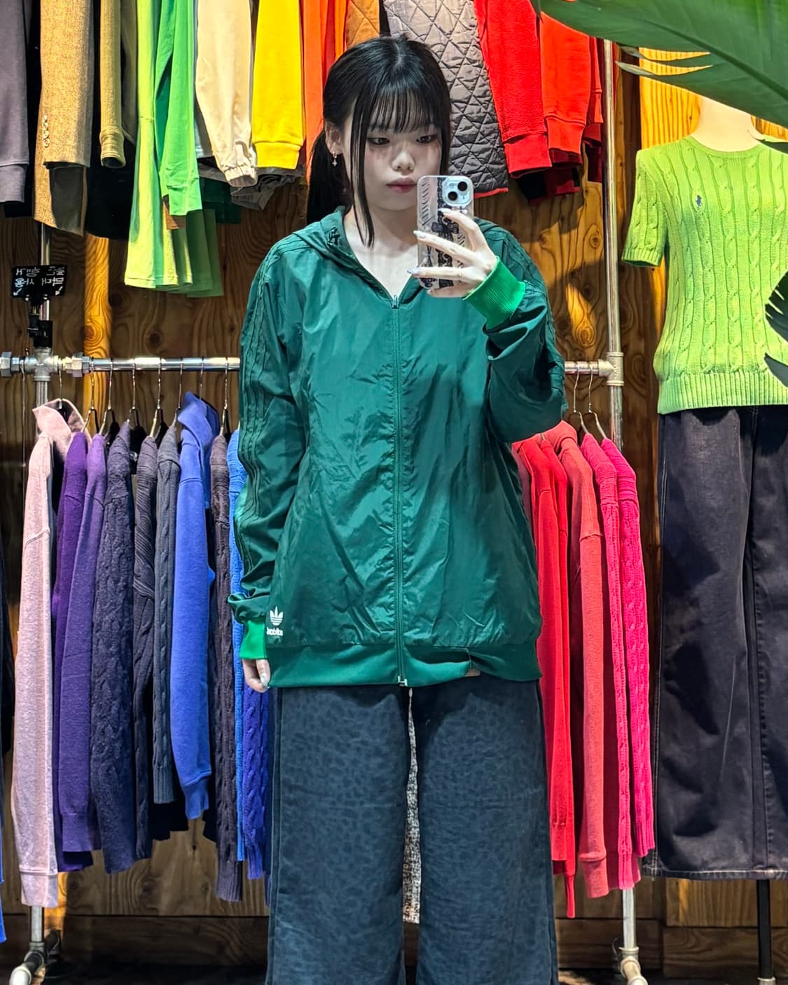 M 아디다스 파이어버드 리버시블 그린 배색 후드 바람막이 상품이미지2