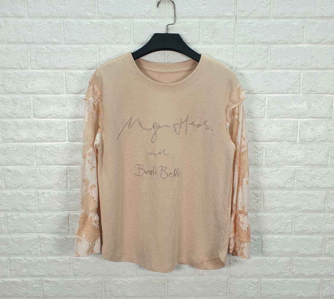 [55]베스띠벨리 자수 레터링 레이스 소매 티셔츠 상품이미지2
