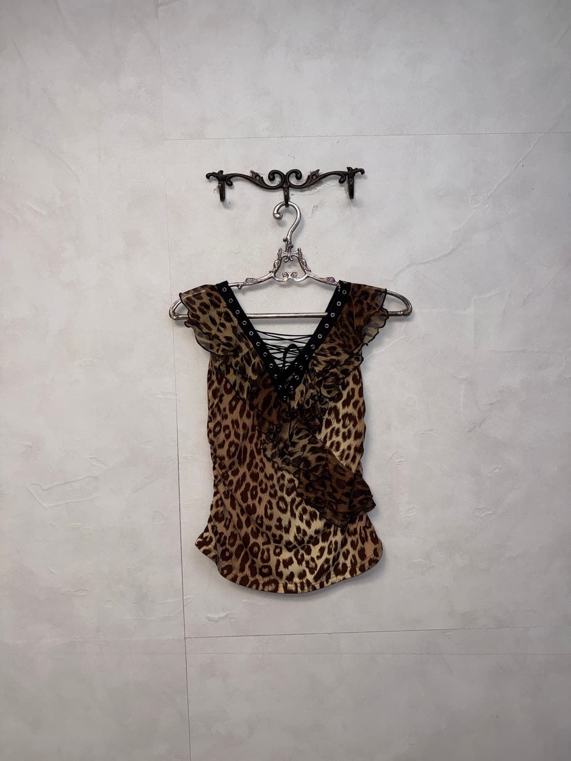 Brown leopard frill laceup sleeveless  상품이미지2