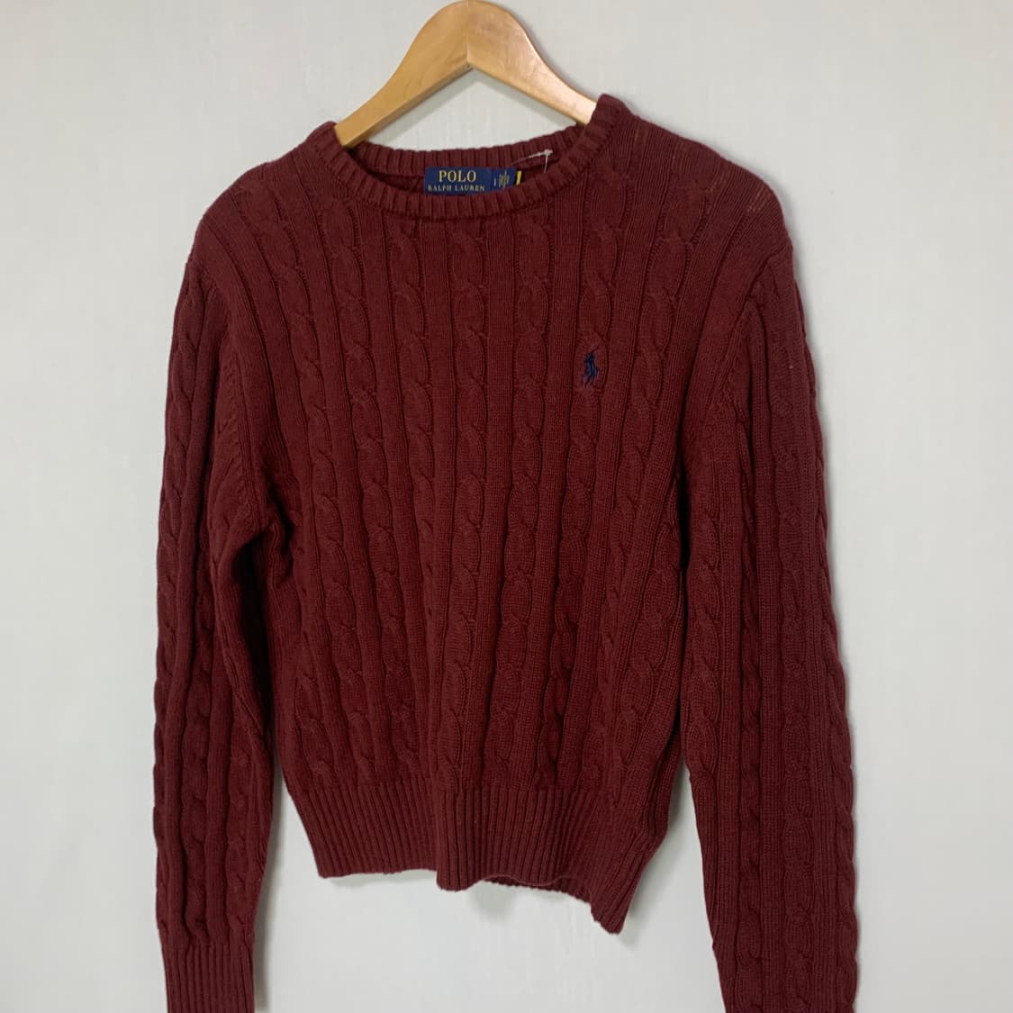 폴로 랄프로렌 세미크롭 케이블 니트 버건디 L 키즈 여성 상품이미지3