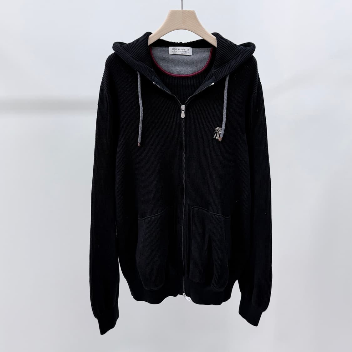 [S급/3XL] 브루넬로 쿠치넬리 니트 후드집업 블랙 상품이미지1