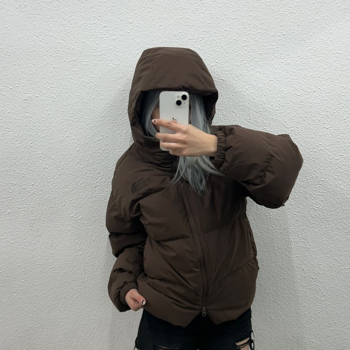 노스페이스 브라운로고 초코맛 후드 패딩 M 상품이미지3