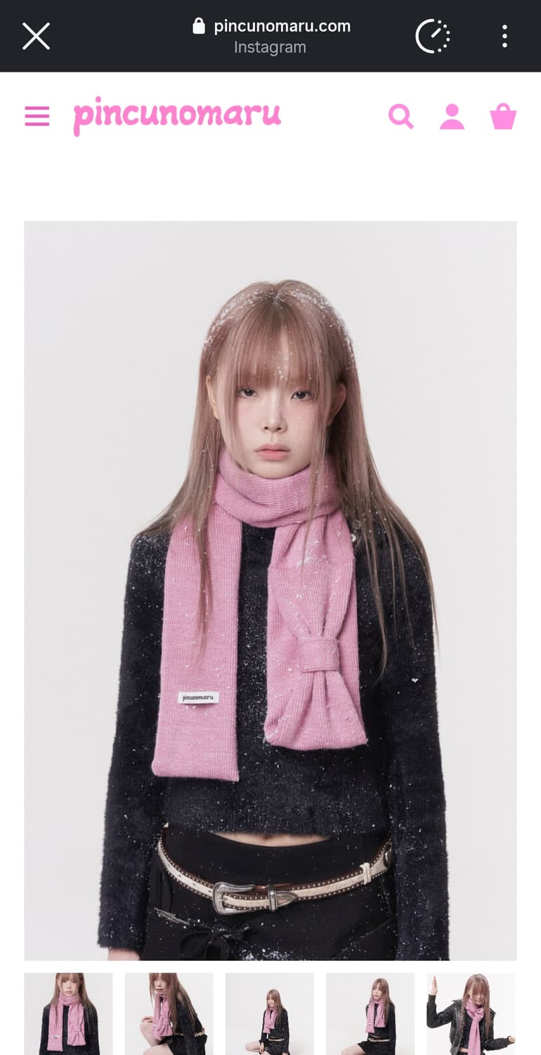 핀쿠노마루 핑크 리본 머플러 상품이미지1