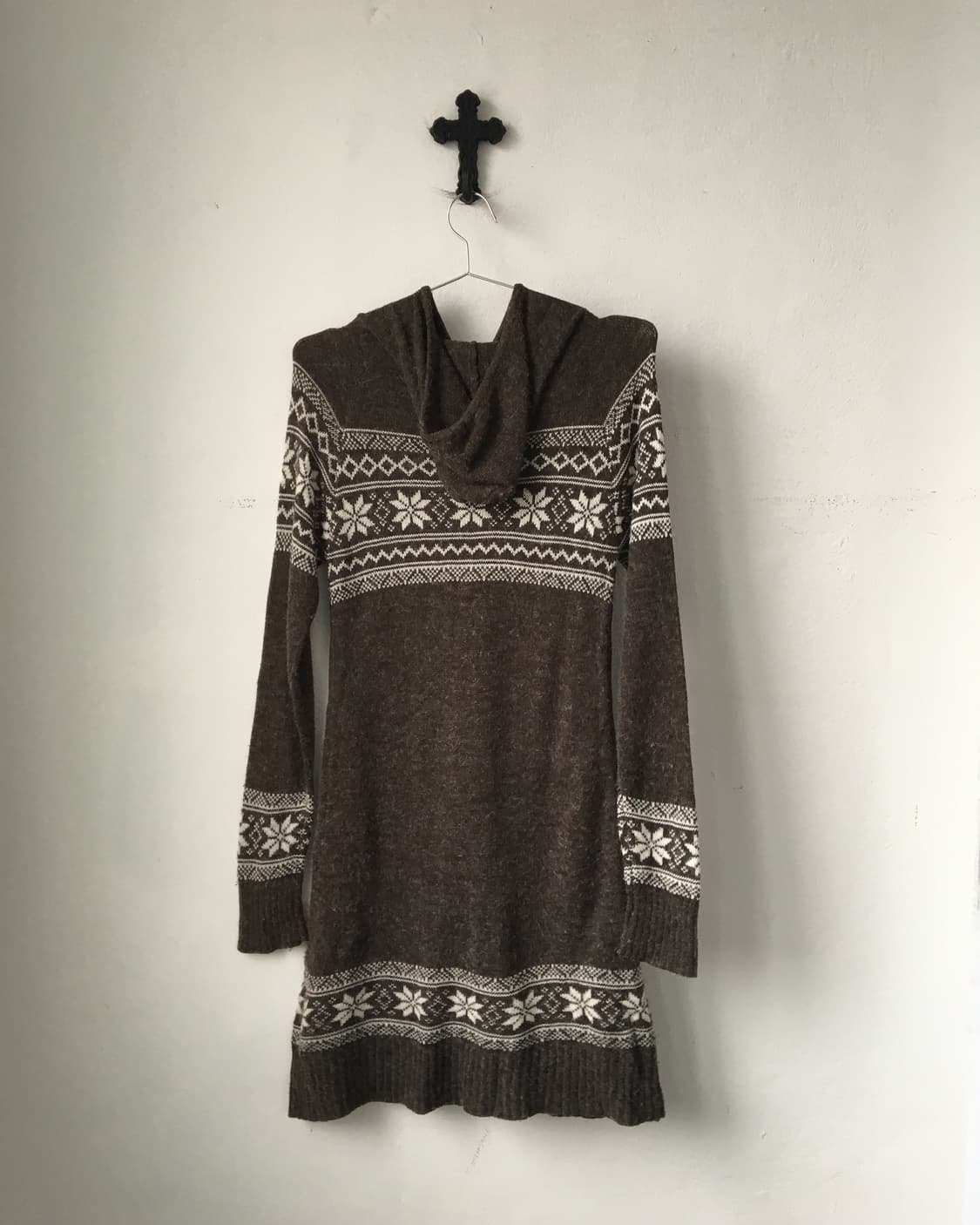 Pom pom snow pattern hood knit onepiece 상품이미지3